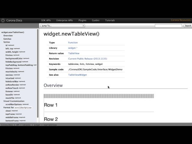 Using the Corona SDK Documentation