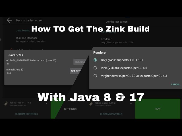 How To install the zink build + how to get java 8 and java 17