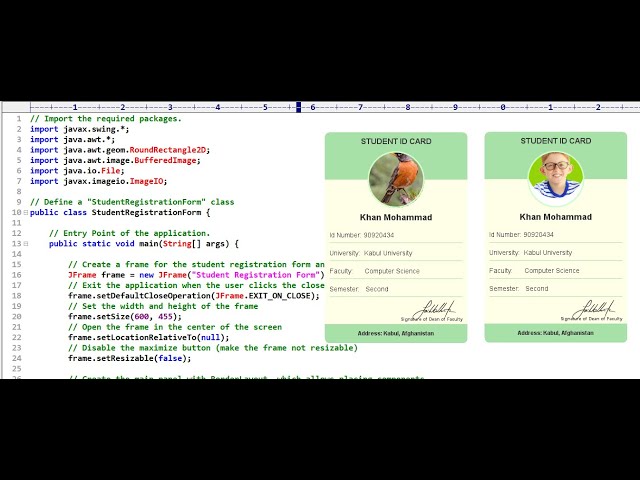 Professional Student ID Card in Java Swing | With Image, Signature & Print Feature