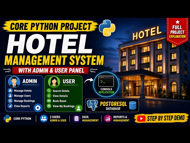 Core Python Hotel Reservation System Project | Admin & User Panel | Python + PostgreSQL