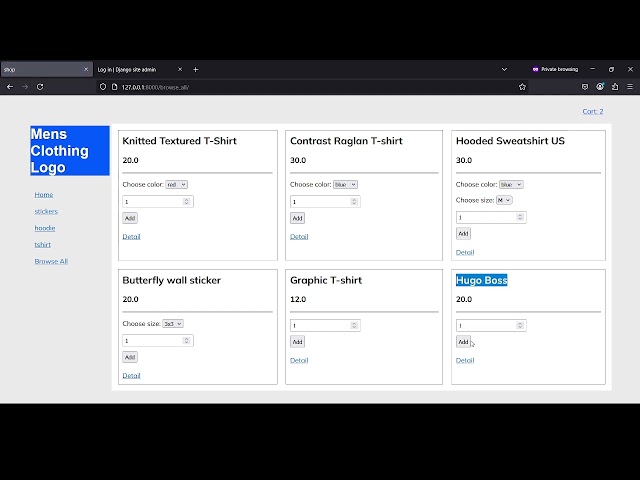 Demo - Custome Shopping Cart with Django, Python and postgresql