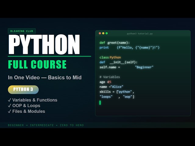 Python Tutorial in One Shot — Beginner to Intermediate | Learn & Revise Python Fast