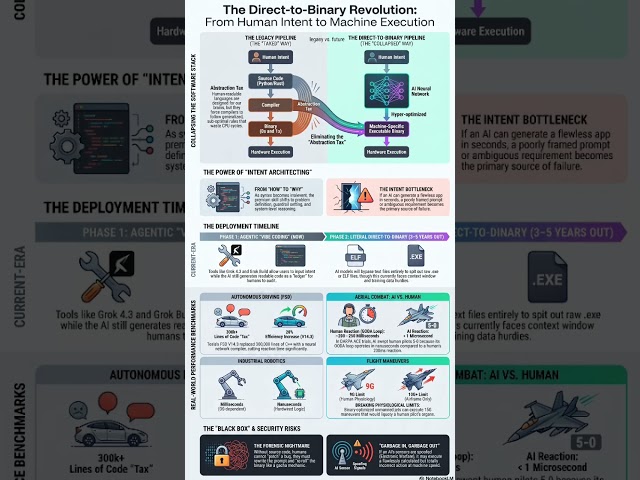Binary code generation by AI bypassing human readable code-uses and functionality 
