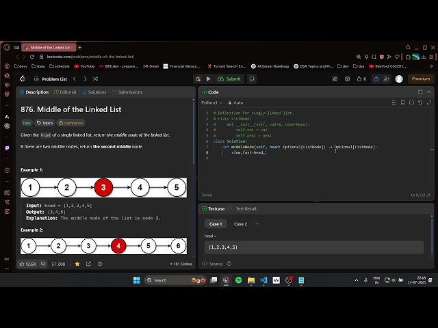 Ep 32: Solve LeetCode 876 – Middle of the Linked List | No Talk, Just Code in Python 🔥