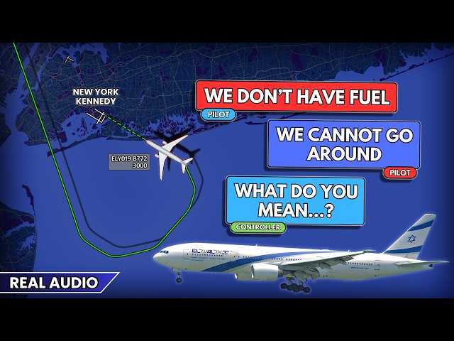 Airplane is unable to go around. Low Fuel. El Al Boeing 777 has problems at JFK Airport. Real ATC