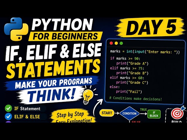 Python Tutorial for Beginners | Day 5: If, Elif & Else Statements Explained with Simple Examples 🐍