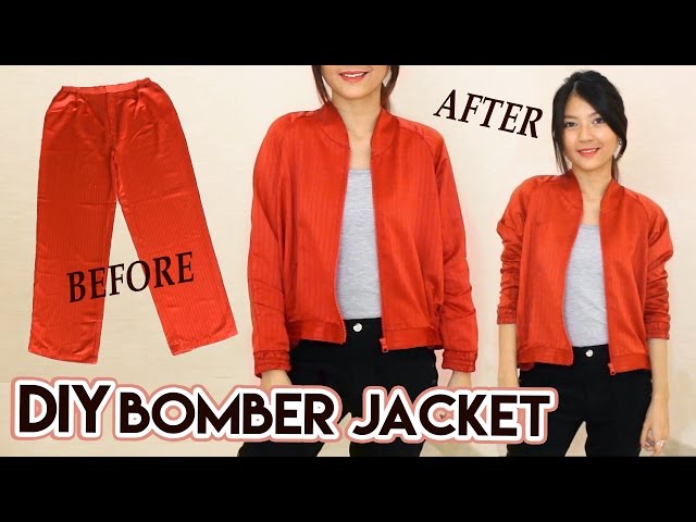 DIY Turn Old Pants Into Bomber Jacket | Satin Raglan Jacket | Clothes Transformation Baju Indonesia