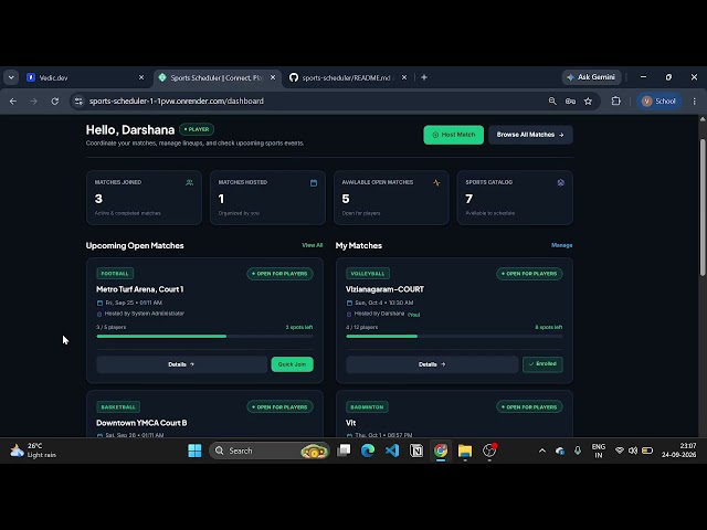 Sports Scheduler | Full Stack Web Application | Node.js, Express, PostgreSQL, Sequelize & Render