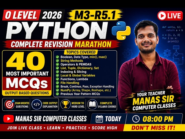 🚀 O Level Python 2026 | Top 40 Exam Oriented MCQs | Code Output Questions | Live Class