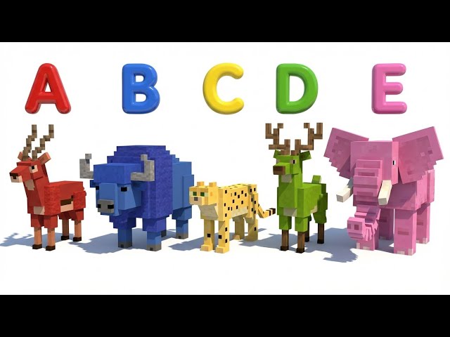 ABC Colorful Safari Minecraft Animal Song | Colors & ABC Song For Kids | Little Bunny Learns