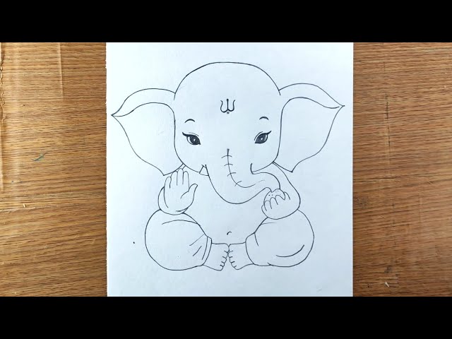 Easy outline drawing ganpati bappa with laddu  | ganesha pencil drawing 