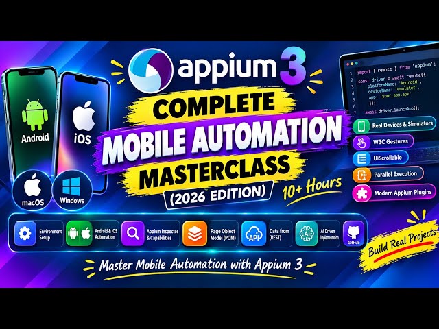 Appium 3 Full Course: Android, iOS, Gestures & Plugins Masterclass