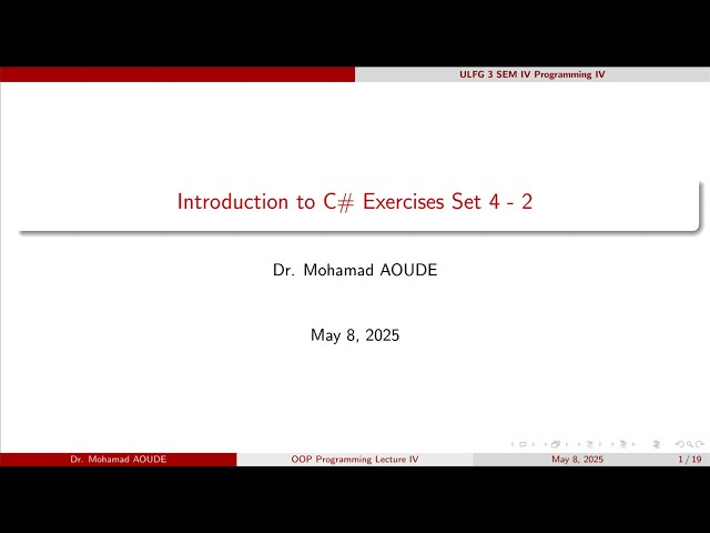 Object-Oriented programming (C#) lecture 04 classes operator overloading exercises 02