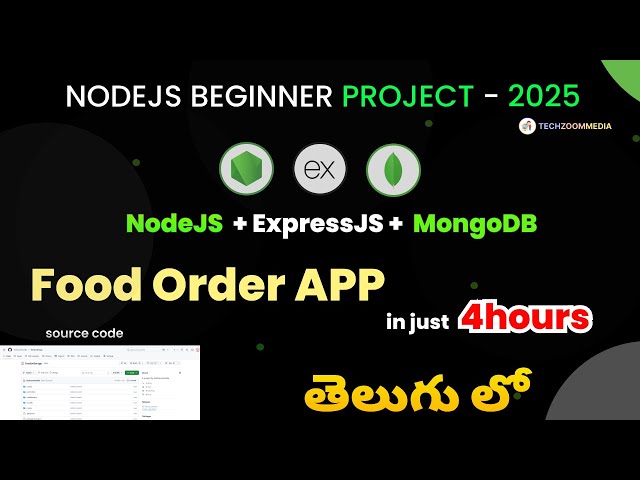 Food Order App Tutorial in Telugu | Node.js, Express.js, MongoDB Full Course 4 Hours | TechZoomMedia