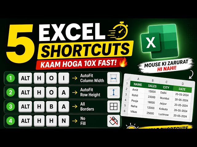 Excel ke 5 Powerful Shortcuts 😱 #excel #exceltips 