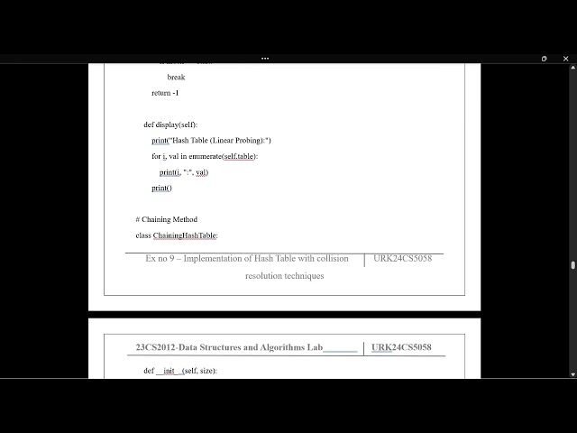 Experiment 9 - Implementation of Hash Table with collision resolution techniques
