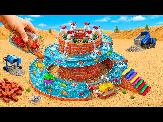 DIY Mini Tractor Builds a Fish Tank with a Spiral Waterfall System | Science Project