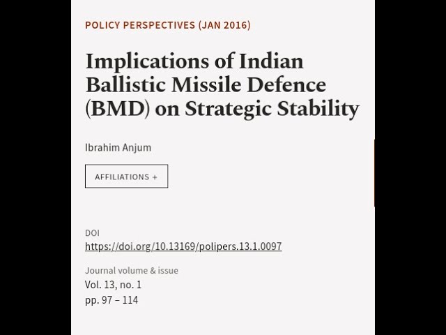 Implications of Indian Ballistic Missile Defence (BMD) on Strategic Stability | RTCL.TV