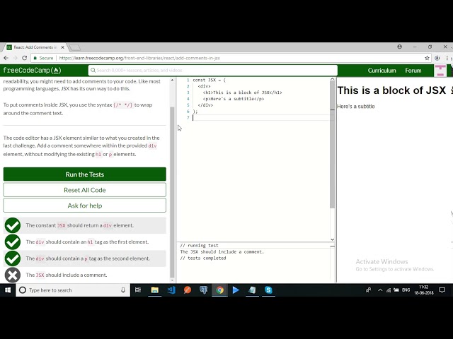freecodecamp-React Add Comments in JSX-solution