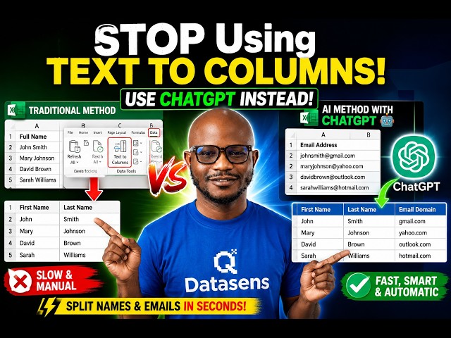 TEXT-TO-COLUMN  IN EXCEL (NORMAL VS  CHATGPT INSIDE EXCEL)