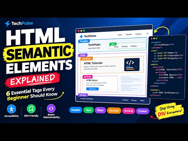 HTML Semantic Elements Explained 🔥 | 6 Essential Tags Every Beginner Should Know