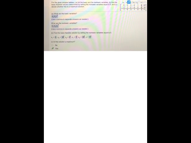 identifying Basic and Nonbasic Variables and Their Solutions in a Simplex Matrix