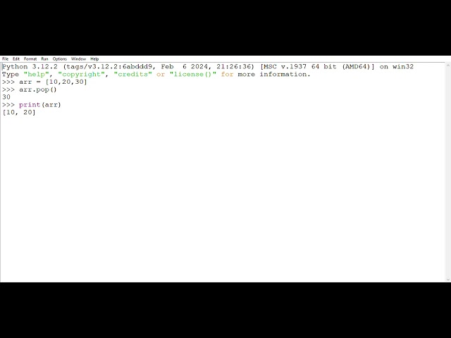 Python program : WAP in array to pop element 