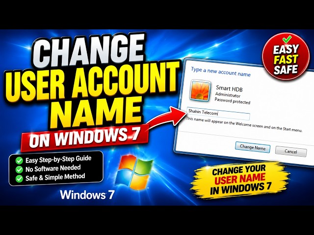 How to Change User Account Name in Windows 7 | Computer Basic Course for Beginners