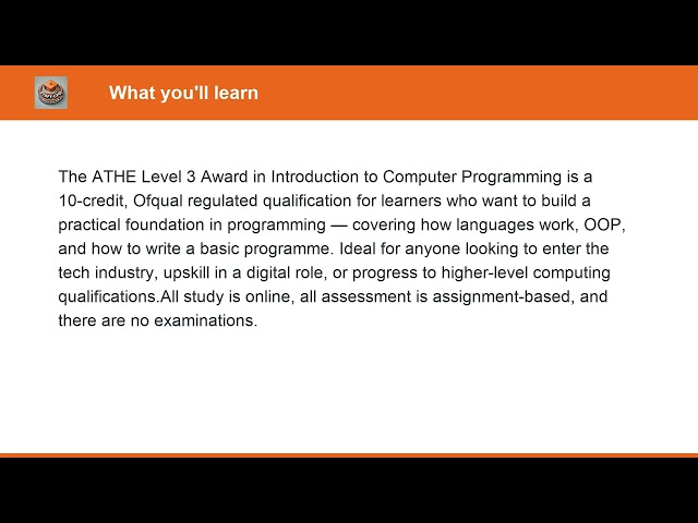ATHE Level 3 Award in Introduction to Computer Programming | Course Overview - StaffCPD