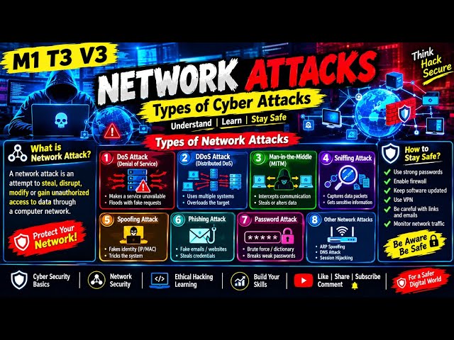 M1 T3 V3 | Network Attacks Explained 🔥 | Types of Cyber Attacks | Ethical Hacking in Hindi