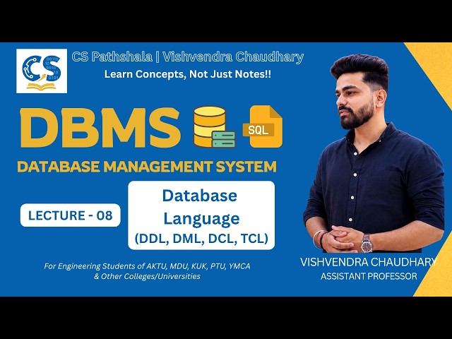 DBMS | Unit-1 | Lecture - 8 | Database Language | DDL, DML, DCL & TCL | AKTU B.Tech CSE | Hindi