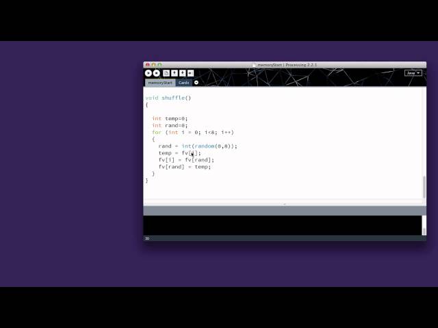 Processing memory card game: shuffle