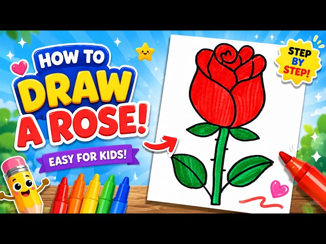 How to Draw a Beautiful Rose Easy for Kids 🌹 Step by Step Rose Drawing & Coloring Tutorial