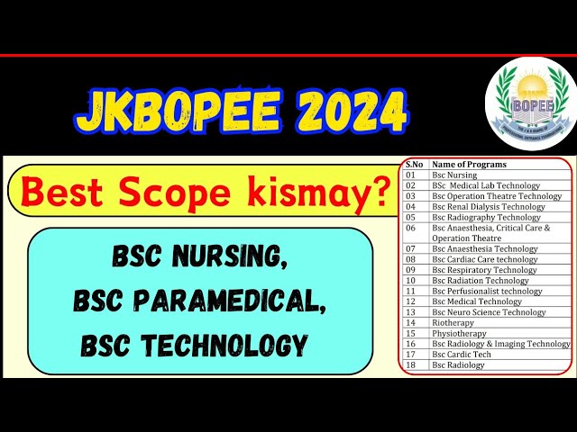 Best Scope kismay : 18 Courses in Bsc Nursing, Bsc Paramedical Bsc Technology JKbopee 2024