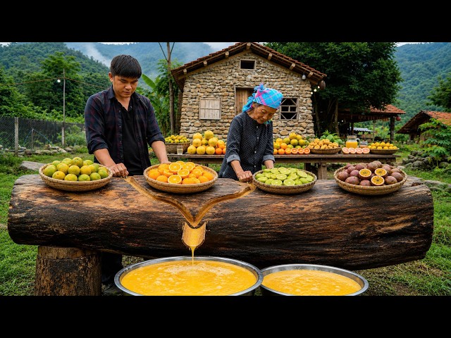 Making Fruit Juice With a Giant Wooden Press – Traditional Forest Life