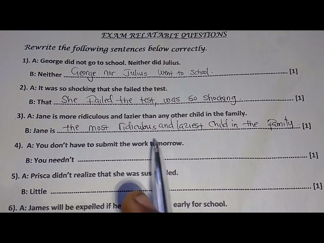 2024 G12 English P2  Common 8 Rewrites Questions and Answers. // G12 Internal // Transformations