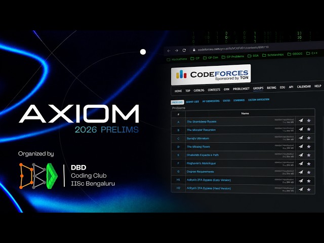 AXIOM 2026 IISc Bengaluru Prelims | Live Solve | Codeforces