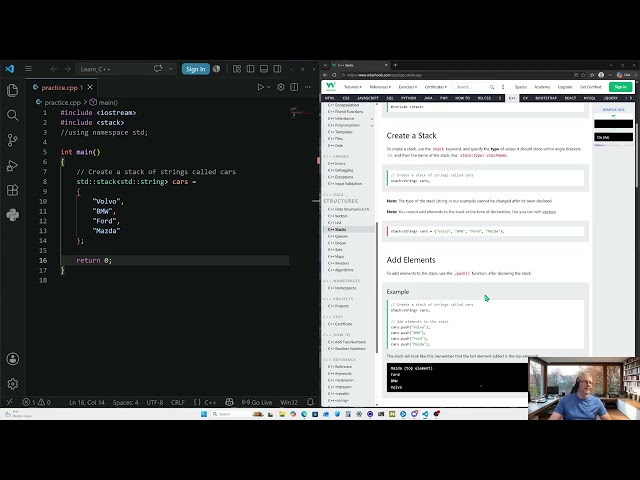 My journey learning C++, part: 57: Discovering stack