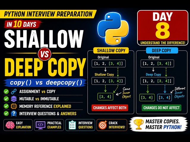 Shallow Copy vs Deep Copy in Python | copy() vs deepcopy() | Python Interview Prep Day 8