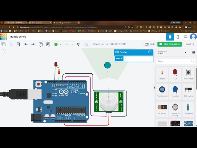 PIR Sensor Arduino Project in Tinkercad | Beginner Tutorial