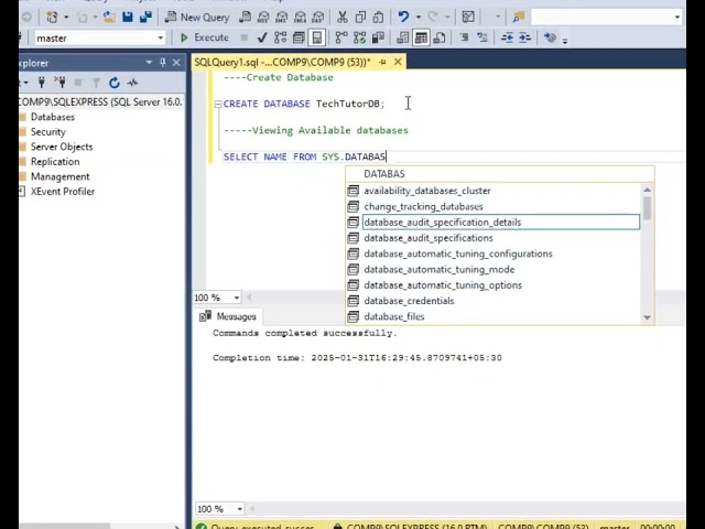 How to create, view existing database and use dababase in SQL Server.