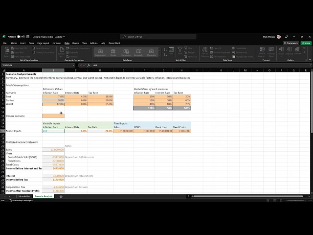 Scenario Analysis of a Financial Model in Excel