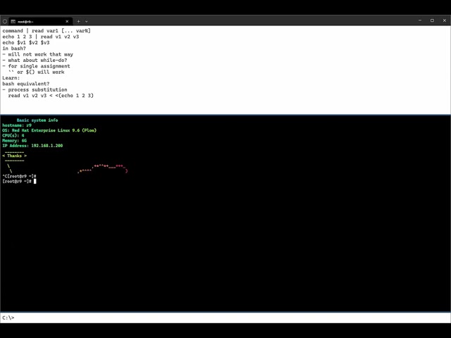Linux tip: bash equivalent to ksh/zsh's assigning value to variable via read : "command | read vars"