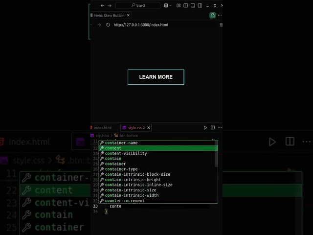 ✨ Button Hover Effect | Neon Glow Skew Button 🔥 | #htmlcss #html #css #cssanimation #webdevelopment