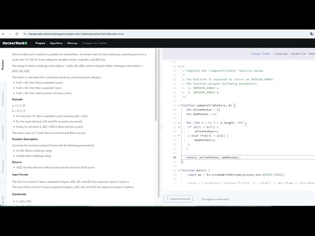 Compare Triplets - JavaScript - HackerRank - PT-BR