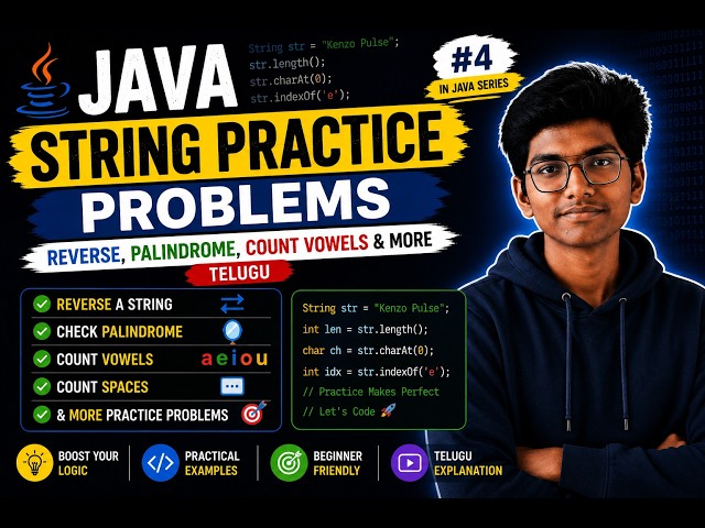 Java String Practice Problems | Reverse, Palindrome, Count Vowels & More | Telugu | Kenzo |
