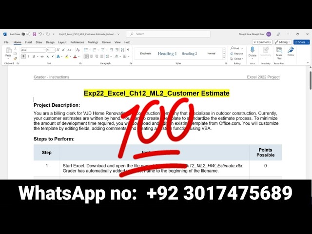 Exp22 Excel Ch12 ML2 Customer Estimate #ML2CustomerEstimate #excelchapter12