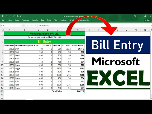 Bill entry in MS Excel | Data entry in Excel | MS Excel [Hindi] #ms_excel