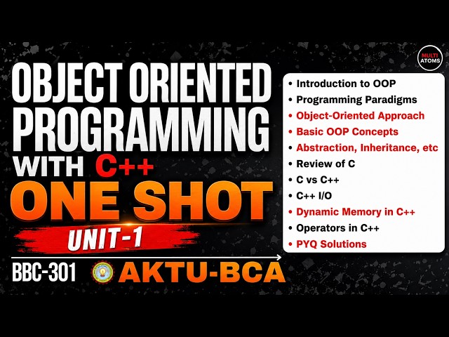 OOPS With C++ | Unit-1 One Shot (BBC-301) AKTU BCA 3rd Year | PYQ Solution OOPS With C++ | Aktu Exam