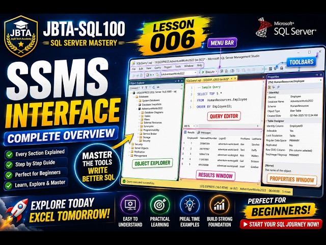 SSMS Interface Complete overview | SQL Server Tutorial for Beginners | Lesson 6 | SQL Server Mastery